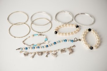 Lot Of Jewelry Bracelets W/charm Bracelet Fresh Water Pearls And Sterling