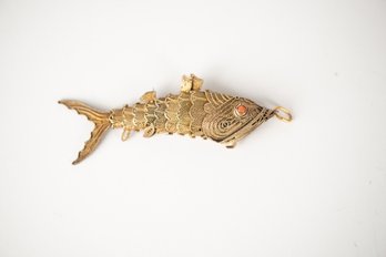 Chinese Silver Filigree Articulated Koi Fish Pendant/charm Pill Box