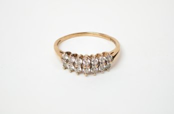 10k Gold Ring W/ Two Rows Of CZ's