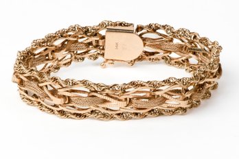 Vintage 14k Gold SSS Link Chain Charm Bracelet W/rope Mesh Jewelry