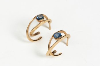 14k Gold Earrings With Blue Stone