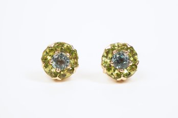 Dazzling 14k Gold Blue & Green Stone Earrings