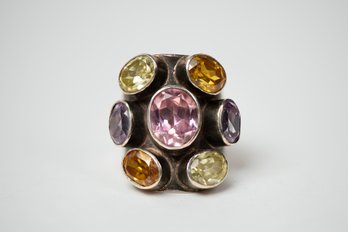 Eye-catching Sterling Ring With Multi Color Rhinestones