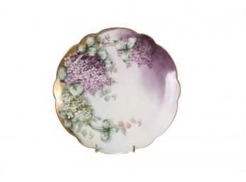 Hand Painted Lilacs Cabinet Plate, (Probably Limoges?) 8-1/2 D Signed
