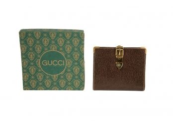 Vintage Gucci Brown & Green Leather Wallet/Card Holder Belt Buckle In Box