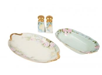 Antique Floral Hand-Panted Porcelain Lot Of 3 Limoges And Royal Austria