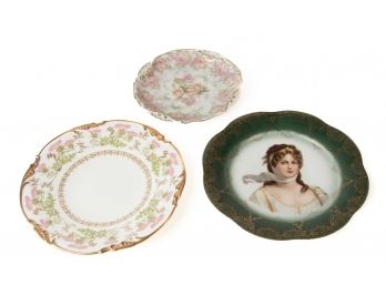Lot Of 3 European Porcelain Decorative Cabinate Plates