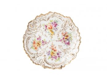Antique KPM Royal Porcelain Berlin Scalloped 7-1/2 D Plate - Flowers & Gilt
