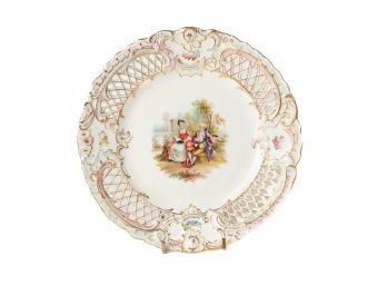 Antique Hand Painted Meissen Reticulated Plate Romantic Scene
