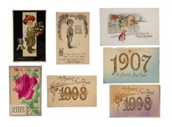 Lot Of 7 Antique New Year's Postcards