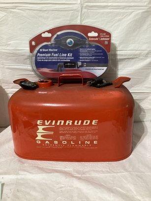 Vintage Evinrude  Metal Cruise-A-Day 6 Gallon Fuel Can & Fuel Line Kit
