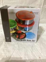 Imperial Home 10 Pc Mixing Bowl Set Stainless Steel With Colored Lids New
