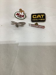 4 Collar Pins - Mac, Cat, Kenworth And Eagle Flying