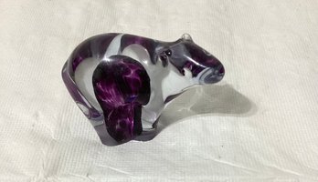 Amethyst & Clear Glass Polar Bear Signed Art Glass Made In Alaska