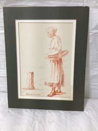 Woman With Basket Print Signed In Plare Edward