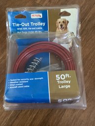 Dog Runner Tie-Out Trolley 50 Ft Large W/ 10 Ft. Tie Out Cable Dogs Under 85lbs