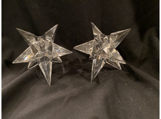 2 Crystal Star Candlestick Holders