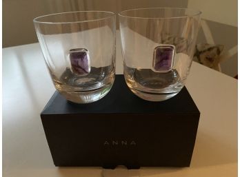 2 Anna New York Amethyst Double Old Fashioned Elevo Glasses