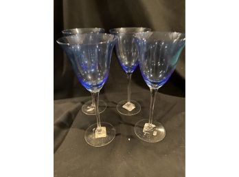 4 Blue Tulip Goblets