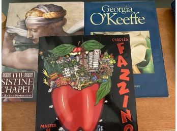 3 Art Themed Coffee Table Books- Fazzino, George O'keefe, The Sistine Chapel