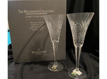 2 Waterford - Millennium Collection  2000 Chanpagne Flutes