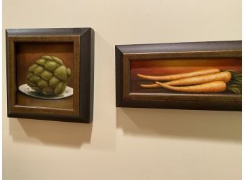 2 Fruit Oils On Canvas- Artichoke  & CarrotWood Frames Signed Teresa Fuller Keaton