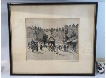 Elias M. Grossman (18981-947)  Damascus Gate Jerusalem Signed In Plate