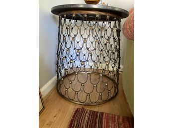 Metal End Table With Gold Accents And Granit-marble Top