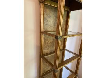 Gold Tone Open Curio With Glass Shelves