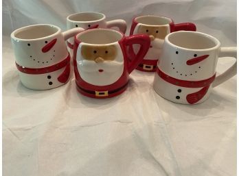 5 Christmas Mugs 2 Santa And 4 Snowmen