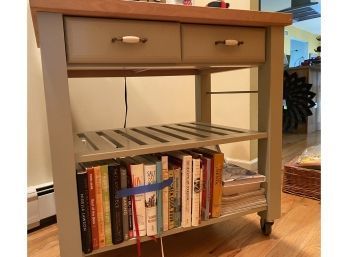 Butcher Block Rolling Cart With Drawers And 2  Shelves On Wheels