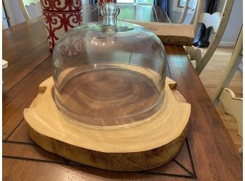 Wood Slab Cheese & Charcuterie Board With Glass Dome