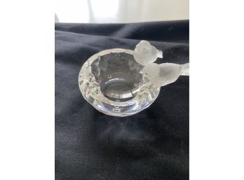 Decorative Glass Dish With Two Birds Sitting On Edge