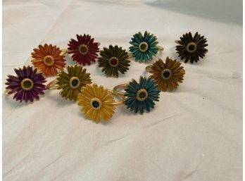 10 Gold Tone Flower Napkin Rings