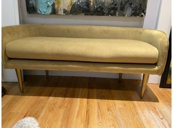 West Elm Chartreuse Velvet With Gold Pin Legs Settee  52' Long, 19' Wide And 24' High
