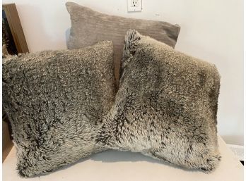 3 Decorative Grey Faux Fur Pillows