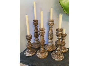 6 Wooden Candle Sticks