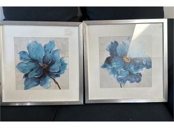 Pair Of Blue Flower Prints