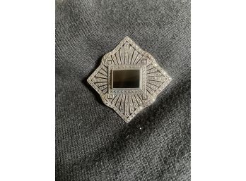 Judith Jack Marcasite Sterling Square Pin With Onyx Center