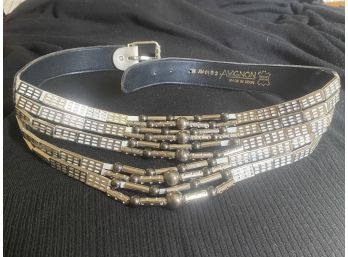 Modern Silver  Beaded With White Leather Chain Belt1980's
