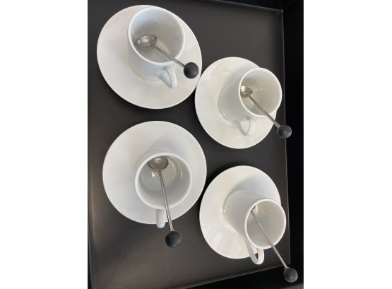 4 Demitasse Cups & Saucers With Spoons
