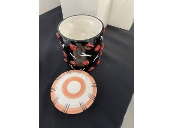 7 Black & Red Ceramic Jars With Lids