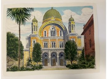 Bela  Sziklay  A Colored Etching   'The Synagogue'