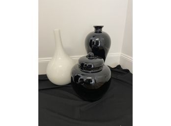 3 Large Decorative Glass Urns Made In Italy