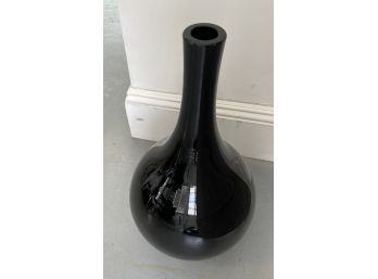 Glossy Black Glass Contemporary Bottle Vase Made In Italy