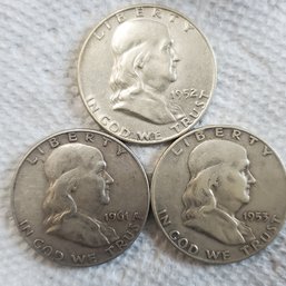 3  Ben Franklin Half Dollars