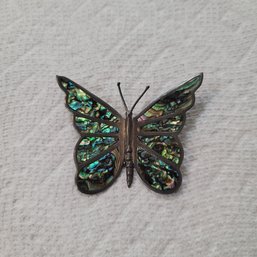 Vintage Taxco Sterling And Abalone Inlaid Butterfly Brooch