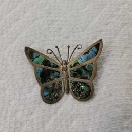 Vintage Taxco Sterling And Abalone Inlaid Butterfly Brooch