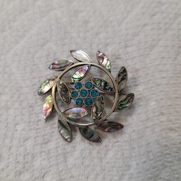 Vintage Sterling And Abalone Inlaid Brooch