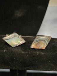 Vintage Pair Of Sterling Silver And Abalone Cuff Links
